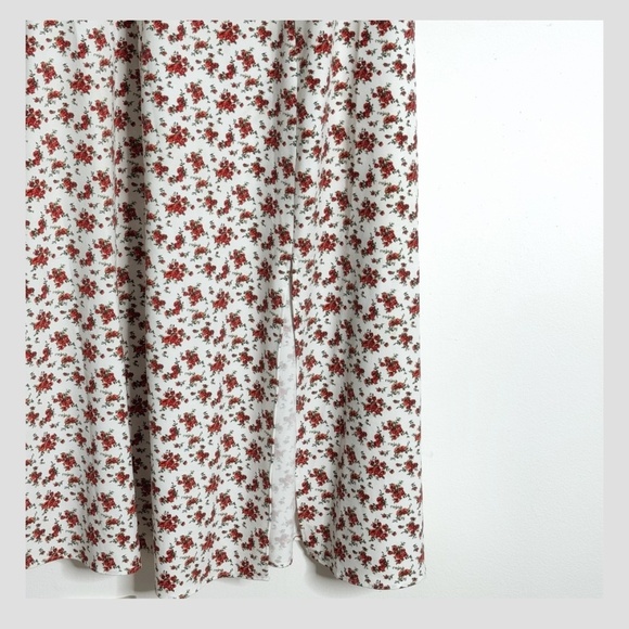 Danielle Bernstein Midi Length Dress Short Puff Sleeve Red White Flower Print - Picture 9 of 16